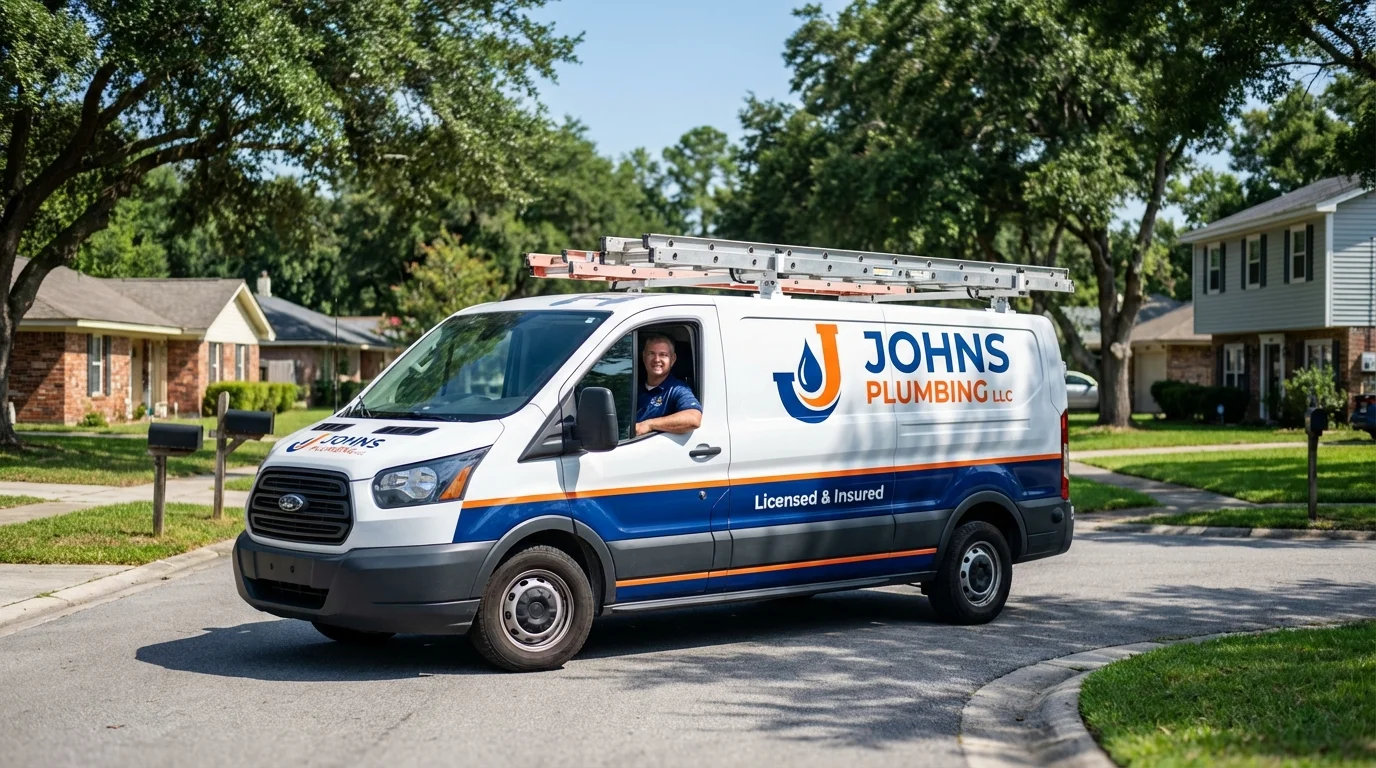 Johns Plumbing LLC service van in Rainbow City, AL