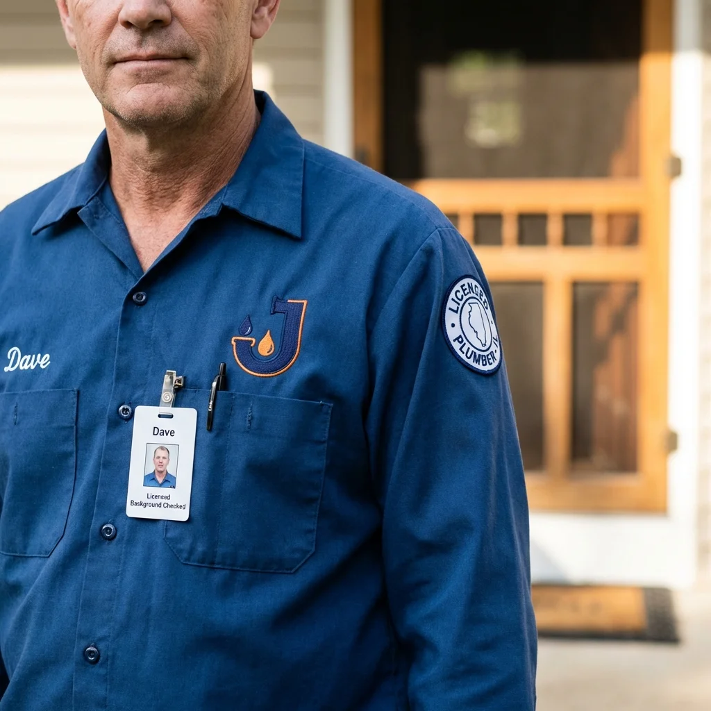 Licensed plumber showing ID badge in Rainbow City, AL