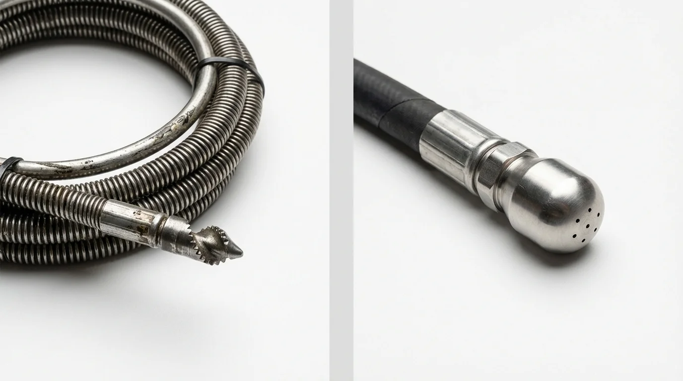 Drain snake cable and hydro jetting nozzle used for drain cleaning in Rainbow City, AL