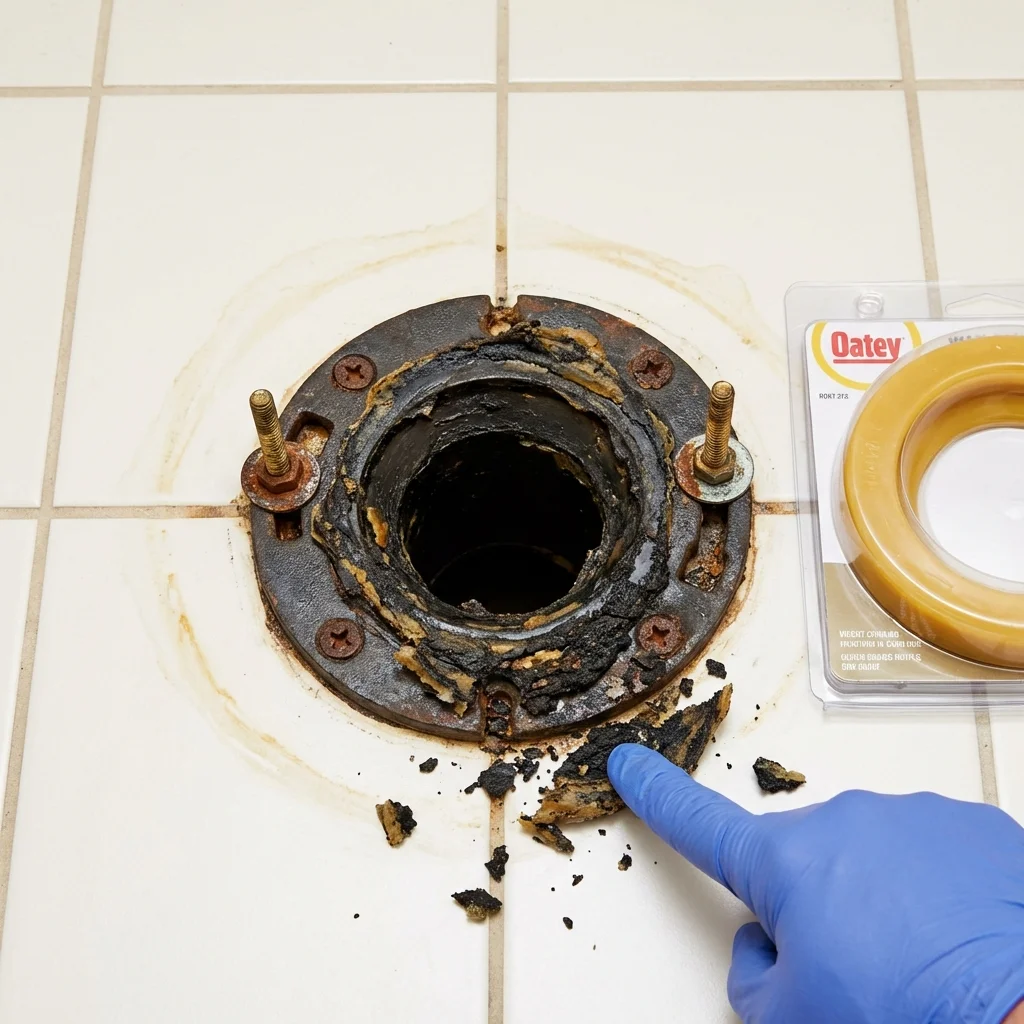 Failed wax ring showing water seepage at the base of a toilet in a Rainbow City, AL home