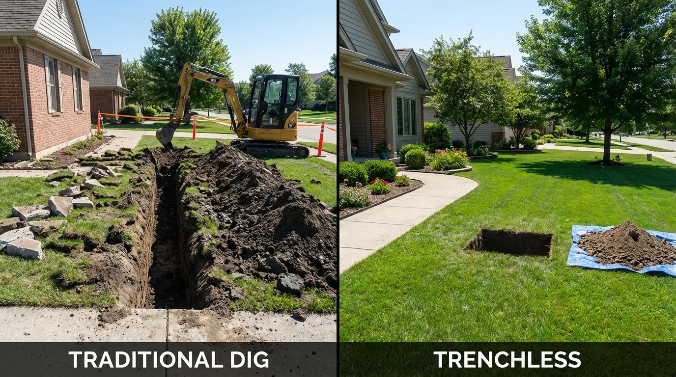 Trenchless sewer repair with minimal yard damage versus traditional excavation in Rainbow City, AL